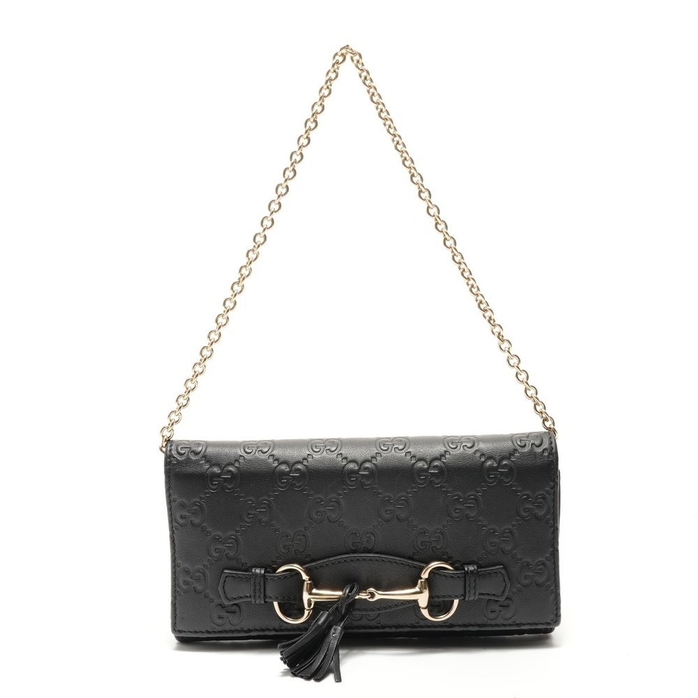Gucci Guccissima Horsebit Chain Wallet Shoulder Bag Black